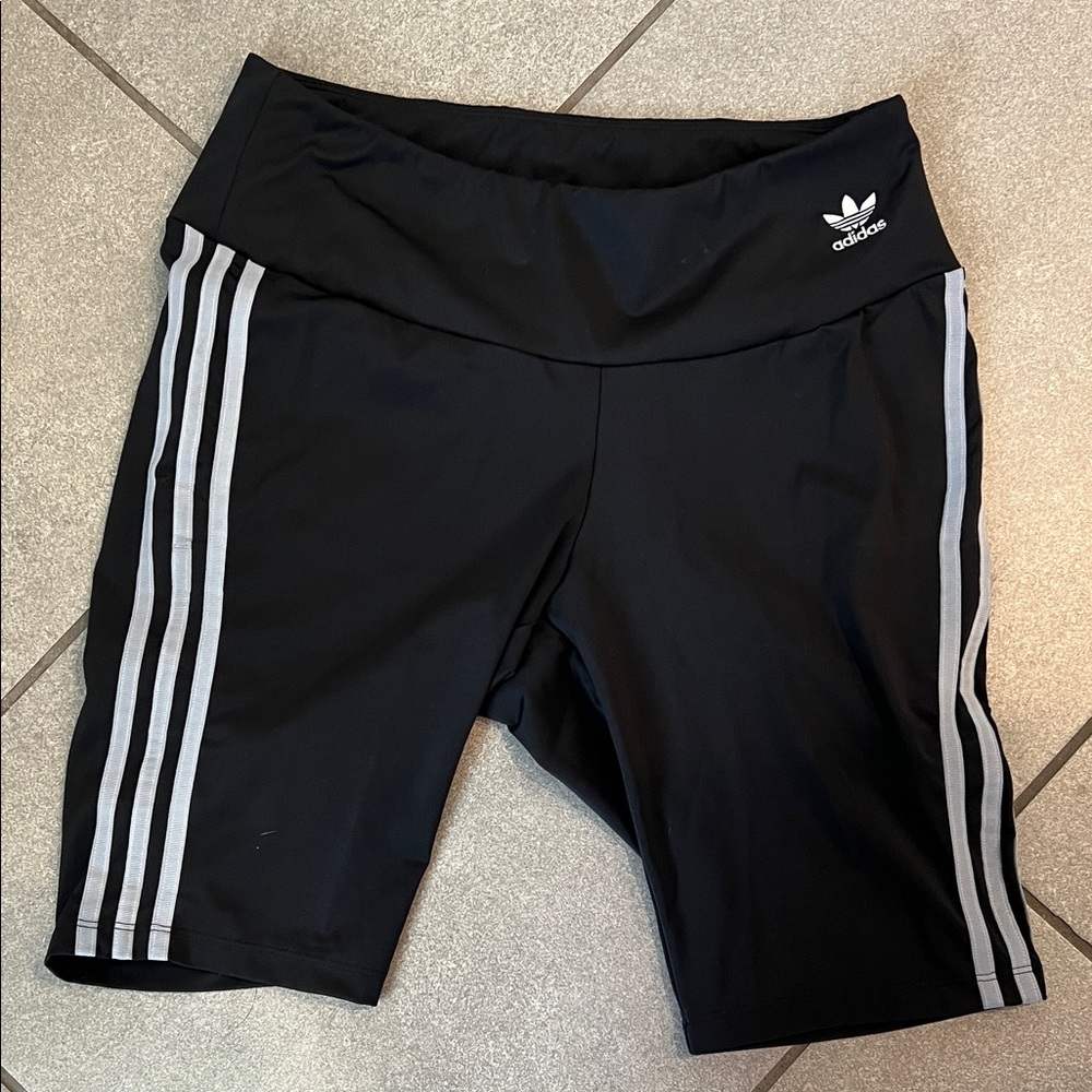 Adidas Women's Black Athletic Shorts with Gray Stripes